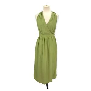 Lush Green Wrap Halter Tie Neck Long Dress with Pockets Size Large NWT